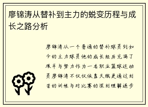 廖锦涛从替补到主力的蜕变历程与成长之路分析